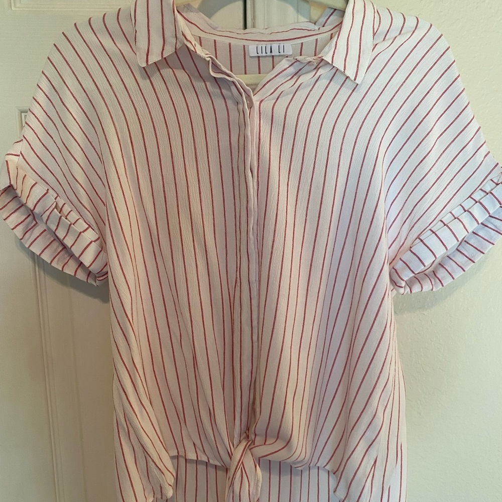 Red pinstripe Lila Li top